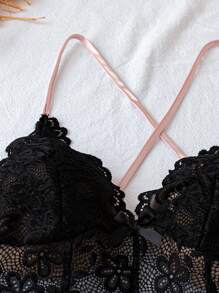 SilkySpell 2pcs/Set Women's Satin Lace Backless Camisole Nightgown Set - Multicolor - View 4