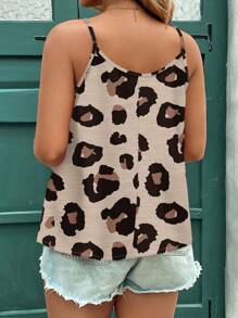 EMERY ROSE Elegant Casual Solid Color & Leopard Pattern Plus Size Women Cami And Tank Top, Suitable For Summer Suitable For Going Out - Khaki - View 3