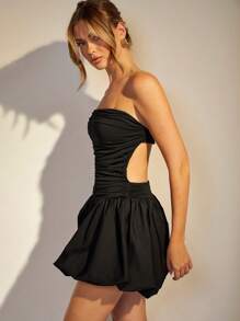 COSMINA 女士夏季抹胸迷你连衣裙，时尚 - 黑色 - 查看 3