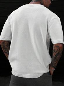 Manfinity Homme 大码男士休闲字母印花短袖针织毛衣加大码男装 - 白色 - 查看 2
