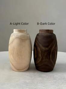 Cirelle 1PC Light /Dark Color Authentic Paulownia Wood Decorative Vase | Air-Dried Floral Arrangement Container | Rustic Farmhouse & Simple Style, Gift For Housewarming, Summer Home Decor, New Year, Christmas Gift, Mother's Day Gift, Rama Table Decor, Garden Use, High-End Hotel Supplies, B&B Decor - Multicolor - View 5