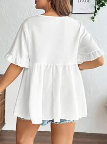 Plussiva Plus Size Maternity Ribbed Crew Neck Casual Short Sleeve T-Shirt White - White - View 2