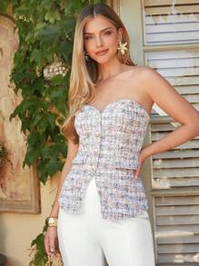 Amorya Faux Pearl Edged Elegant Sleeveless Party Blouse For Women