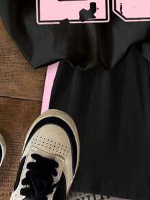 SHEIN 2pcs Sweet Bow & English Numeral 23 Print Young Girl Casual Short Sleeve Shorts Set, Suitable For Summer, Comfortable Casual Wear, Spring & Summer Street Style, Basics, Cozy Feel, Vacay Vibes