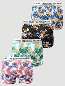 SHEIN 4pcs/Set Men's Printed Leaf Pattern Boxer Briefs