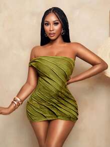 BamGleam Women's Sexy Tie-Dye One-Shoulder Mini Dress, Summer