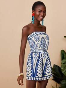 Travachic Bộ đồ liền thân ống in, Mùa hè, Trang phục mùa hè cho phụ nữ, Đồ đi biển, Trang phục đi biển cho phụ nữ, Trang phục nghỉ mát cho phụ nữ, Thoải mái, Mềm mại, Áo liền quần cho phụ nữ - Xanh và trắng - Xem 6