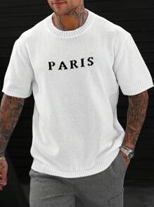 Manfinity Homme 大码男士休闲字母印花短袖针织毛衣加大码男装 - 白色 - 查看 3