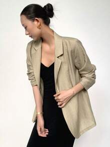 DAZY Loose Casual Vintage Cash Flow Ladies Blazer, Summer New Arrival Linen Business Attire - Khaki - View 3