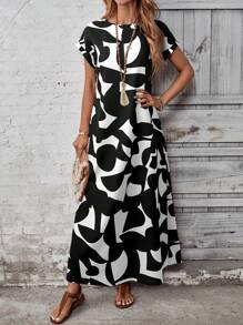 EMERY ROSE Women's Full Print Long Vacation Casual Dress,Bohemian Clothes