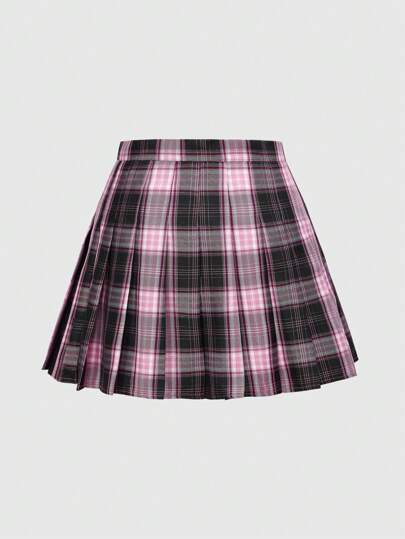 J-Fashion Plaid Printed Casual Versatile & Fashionable A-Line Skirt, Summer