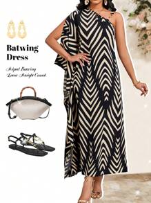 SHEIN Lady Women's Vacation Striped Batwing Loose Casual Maxi Dress