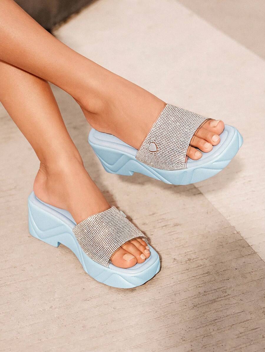 HighSole Cuccoo Fashionable Thick-Sole Rhinestone Embellished Sandals, Suitable For Everyday Wear - Baby Blue - View 1