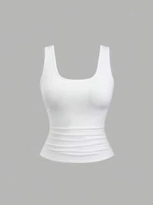 Sweetra Summer Casual Fashion Plus Size Solid Color Slim Fit Tank Top - White - View 1