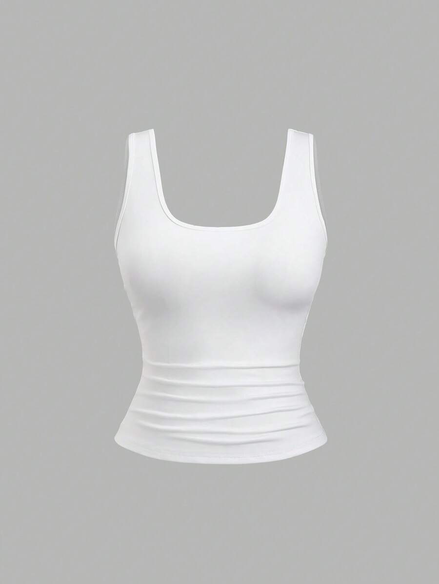 Sweetra Summer Casual Fashion Plus Size Solid Color Slim Fit Tank Top - White - View 1