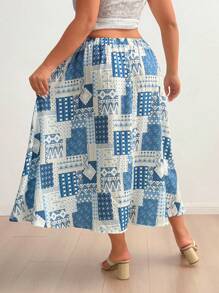 Flirla Rok A-Line Motif Patchwork untuk Wanita Ukuran Plus, Cocok untuk Liburan Musim Panas, Pakaian Musim Gugur untuk Wanita - MultiWarna - View 2