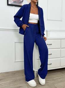 EURMUSE TWO PIECES TWO THREAD LIGHT GREY HOODIE SWEATSHIRT AND SWEATPANT WITH SPARKLE STONE DETAIL - Blue - View 6