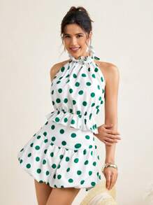 VALERIA GALIPOLI Polka Dots Summer Women Cute Vacation Beach Bubble Bollom Smocking Mini Skirt Holiday