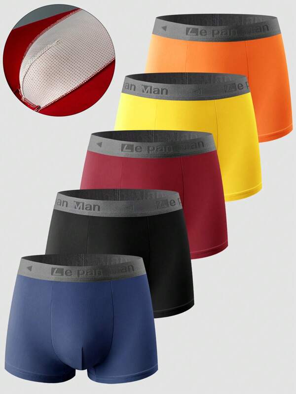 Set de 5 calzoncillos casuales y cómodos con cintura elástica y contraste de colores para adolescentes