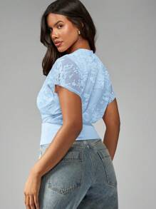 MISSGUIDED Floral Lace Cap Sleeve Form Fitting Summer Top Cinched Waist Blouse Special Occasion Party Cocktail Evening Wear Formal Office