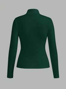 SHEIN BASICS 秋冬季基本款高领修身长袖纯色女式上衣，升级保暖内衬，时尚、休闲、舒适、百搭，不显臃肿 - 綠色 - 查看 2