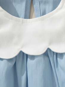 SHEIN Spring/Summer Cute Cartoon Duck Embroidered Hem Sleeveless Round Neck Baby Girl Dress, Adorable Sweet Style - Blue - View 4