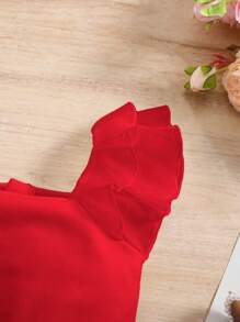 Pelele de verano de niña bebé con volantes de organza roja dividida