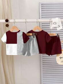 SHEIN Bộ 4 món mua 2 tặng 2 cho bé trai, áo thun ngắn tay cổ tròn dáng rộng in chữ, bộ đồ thể thao, bộ áo thun, bộ màu đỏ, áo cơ bản, quần cơ bản, bộ phong cách Y2K, thích hợp cho mùa xuân/hè, đi chơi, ngày Valentine, hẹn hò, du lịch, kỳ nghỉ, họp mặt gia đình, tựu trường, mùa cưới, sự kiện trang trọng, thể thao, tiệc sinh nhật. - Nhiều màu - Xem 5