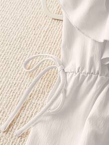 Franclia 女式甜美法式荷叶边V领短款荷叶边无袖系带衬衫，适合春夏季 - 白色 - 查看 4