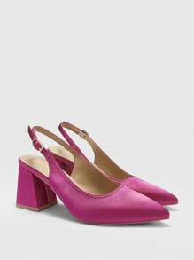 CUCCOO BIZCHIC Fashionable Fuchsia Open Heel Pointed Toe Chunky Mid-Heel Pumps, Classic Minimalist Design For Work, Date, Party, Holiday, Wedding For Christmas - Hot Pink - View 9