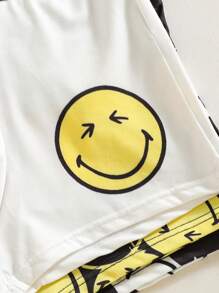 SmileyWorld® | SHEIN 3pcs Men Black & Yellow Smiling Face Print Basic Boxer Briefs,Summer Casual Short
