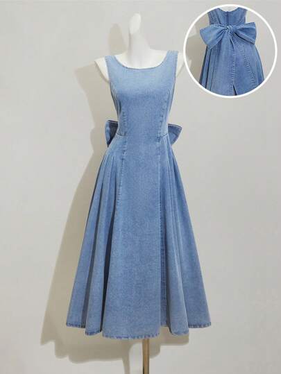 SHEIN MOD Women's Denim Dress, Casual Fitted Sleeveless Bow Decor Blue,Saint John 2025,Look Saint John,Summer Dresses For Women,Graduation Dress,Dresses For Women Summer,Dresses For Women Elegant,Maxi Dresses For Women,Blue Dresses For Women,Vacation Dress,Flowy Dress,Casual Dress,Party Dress,Tea Party Dress,Cotton Dresses For Women,Dress For Wedding Guest,Bow Dress,Denim Dress Women,Modest Dress,Office Dress,Dress Party