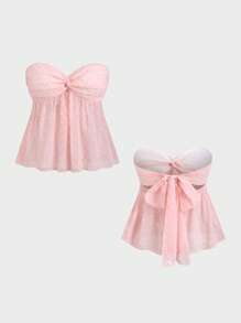 Sweetra Damen Chiffon Schleife Bandeau Top - Pink - Übersicht 3