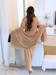 INAWLY Vestido elegante de verano con volantes color caqui talla grande - Caqui - Ver 2