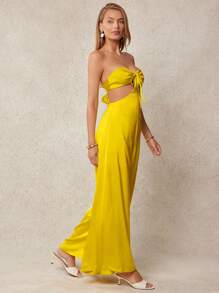 L'Amorae Women's Sexy Backless Bandeau Jumpsuit, Summer - Yellow - View 4