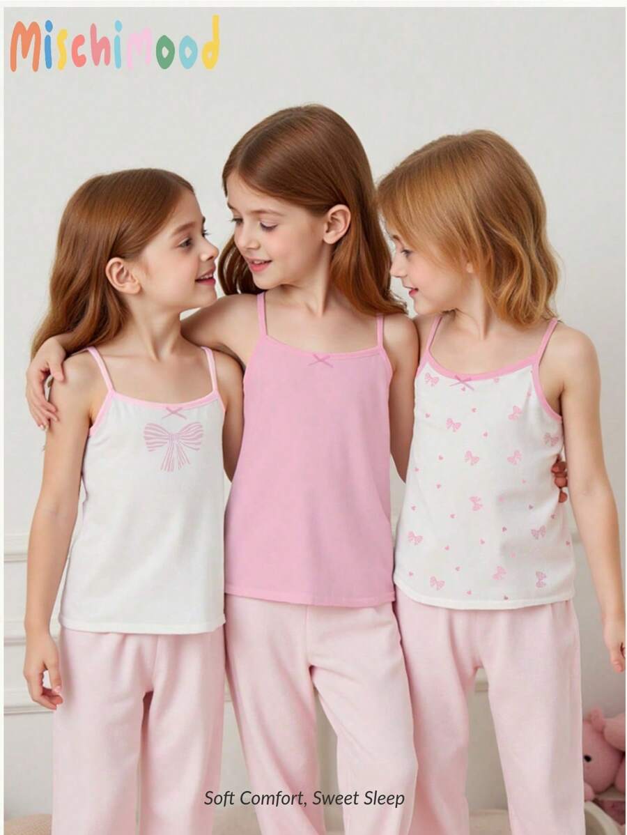 SHEIN 3pcs Girls Children Simple Fashion Pink/White/Light Gray Combination Camisole Underwear - Pink - View 1