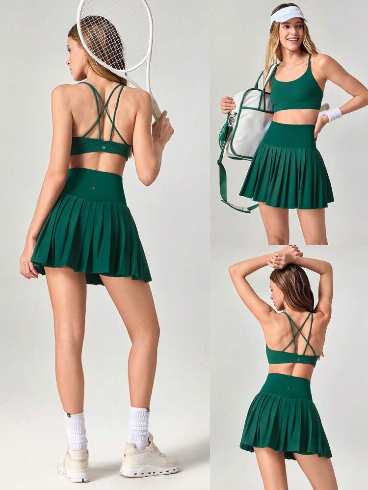 Pleated Tummy Control Pocket Skirt With Hidden Shorts Light Support Tennis Golf Daily Gym Summer