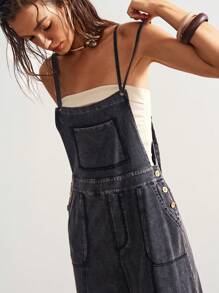 Bohemela Boho 4th Of July Casual Solid Color Woven Wide Leg Loose Bib Color Block Distressed Women Jumpsuit