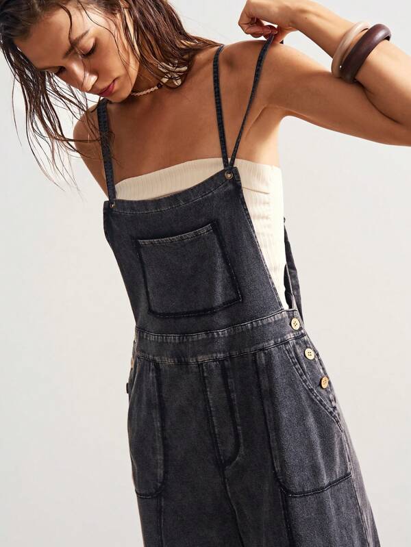 Bohemela Boho Independence Day Casual Solid Color Woven Wide Leg Loose Strap Contrast Color Wash Women Jumpsuits