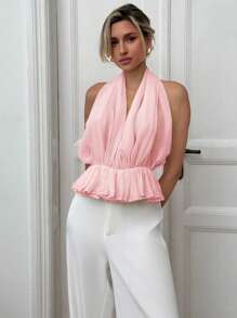 Aloruh 全新性感露背褶裥系带 V 领吊带背心