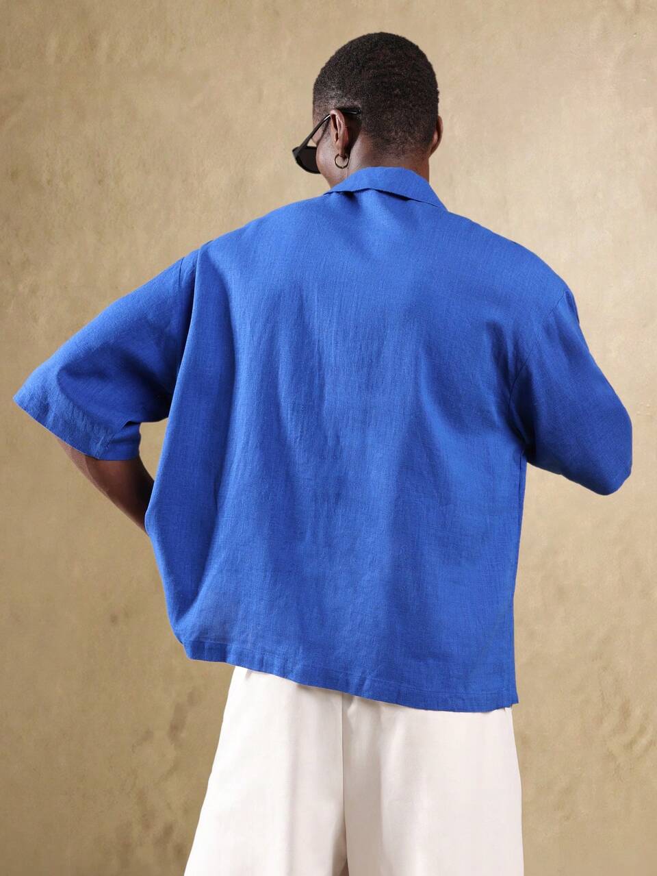 Mens Linen Look Short Sleeve Button Up Cuban Collar Shirt