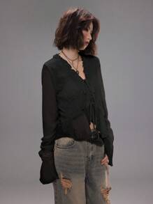 Coolane Women's Spring/Summer Date Night Concert Streetwear Textured Pleated Ruffle Blouses
