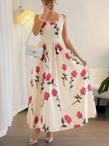 Elenzga 花卉印花方领无袖夏季优雅连衣裙 - 彩色 - 查看 6