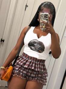 Slaydiva ملابس علوية نسائي جديد لصيف 2025 بطبعة شفاه فضية وخطوط، طراز كلية، عودة إلى الموسم المدرسي، حفلة عيد ميلاد، خروج يومي، متناسق مع كل الملابس، عطلة، طراز شهير على الإنترنت، طراز شارع، أنيق، ذهاب للعمل، كاجوال، ياقة على شكل حرف V، مقصر، مجمع - متعدد الألوان - مشاهدة 5
