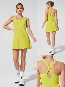 GLOWMODE FeatherFit™-Air Peekaboo 日常内置短裤口袋防滑连衣裙轻度支撑低冲击瑜伽工作室春季连衣裙夏季速干吸湿排汗 - 黃色 - 查看 8