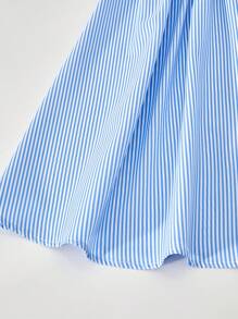 Tween Girl Summer Casual Striped Bow Detail Dress - White - View 6