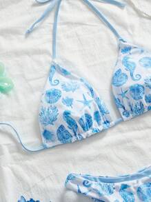 Swim Mod Women's Ocean Theme Reversible Blue Bikini Set For Summer Beach Vacation - Multicolor - View 3