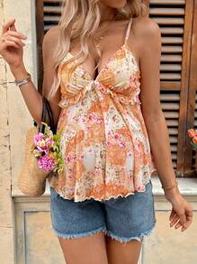 SHEIN Áo ba lỗ in hoa lưới thời trang mùa hè - Áo ba lỗ bầu & dây mảnh - Màu Hồng  Dưa hấu - Xem 6