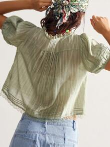 Bohemela 女式加大码平纹泡泡短袖圆领衬衫