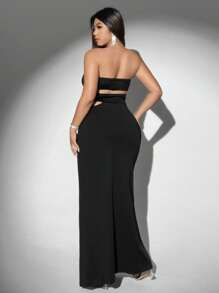 SHEIN Unity Đầm ống xẻ tà cao thiết kế hình con rắn cỡ lớn dành cho nữ - màu đen - Xem 2